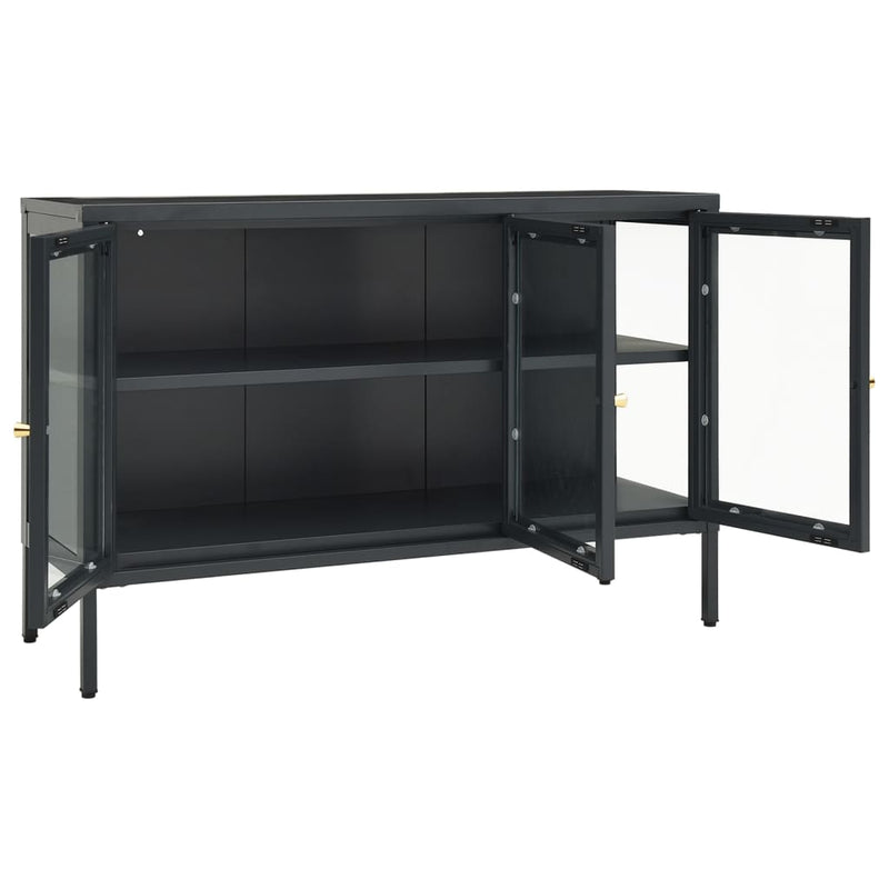 vidaXL antracitszürke acél és üveg tálalószekrény 105 x 35 x 70 cm