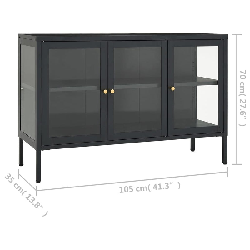 vidaXL antracitszürke acél és üveg tálalószekrény 105 x 35 x 70 cm