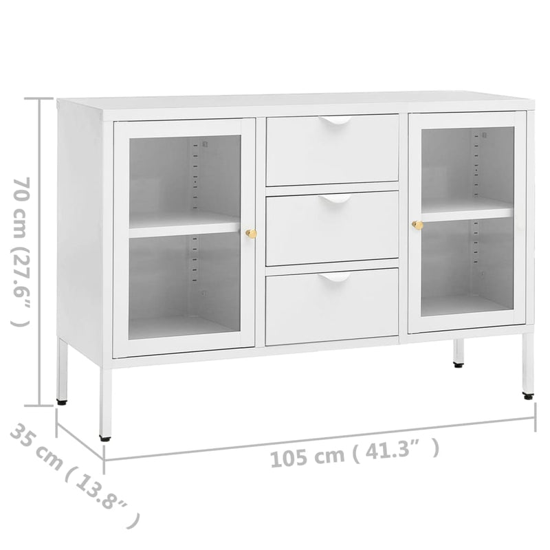 vidaXL fehér acél és edzett üveg tálalószekrény 105 x 35 x 70 cm