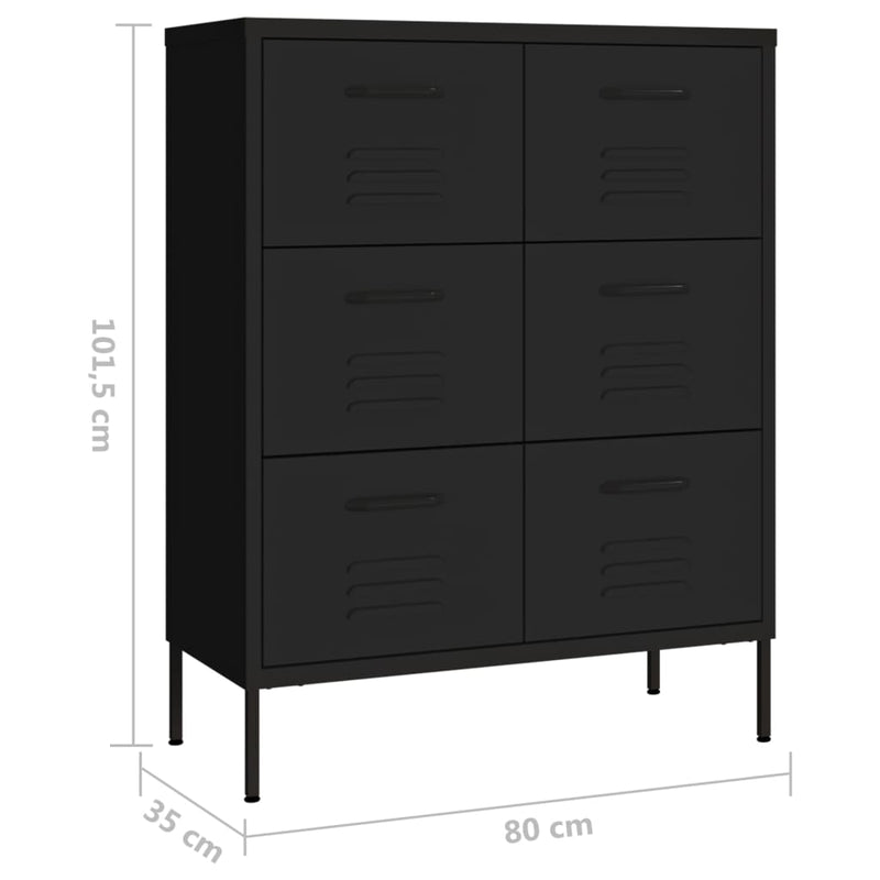 vidaXL fekete acél fiókos szekrény 80 x 35 x 101,5 cm