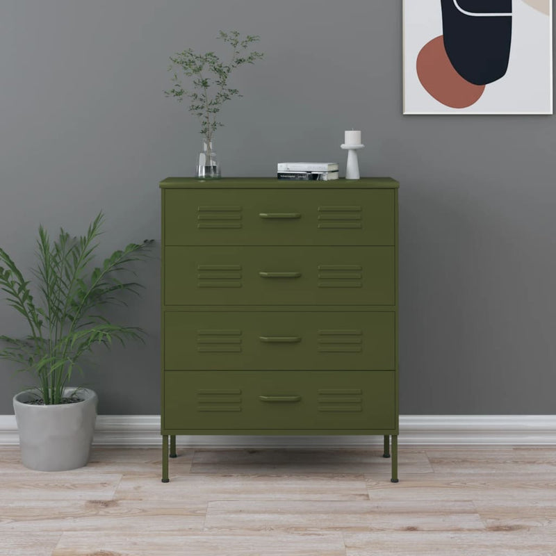 vidaXL olívazöld acél fiókos szekrény 80 x 35 x 101,5 cm
