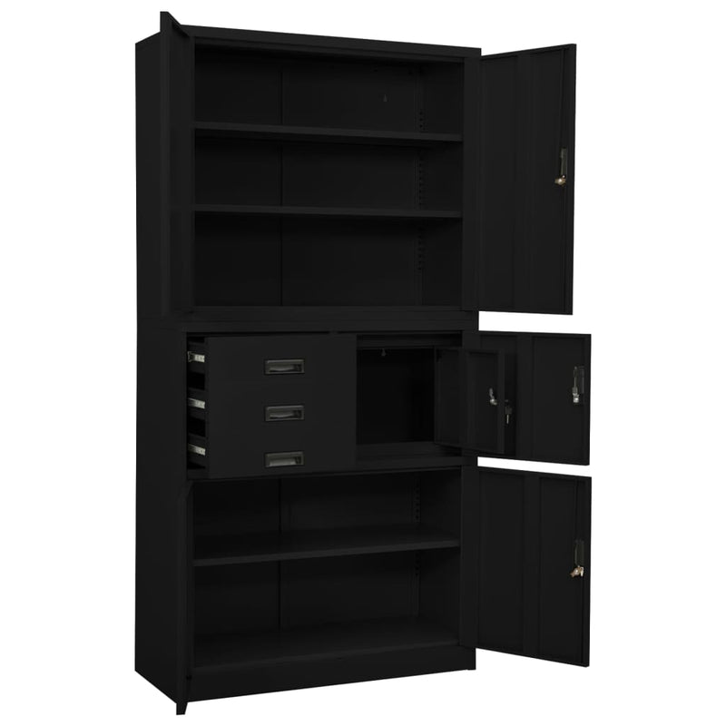 vidaXL fekete acél irodai szekrény 90 x 40 x 180 cm