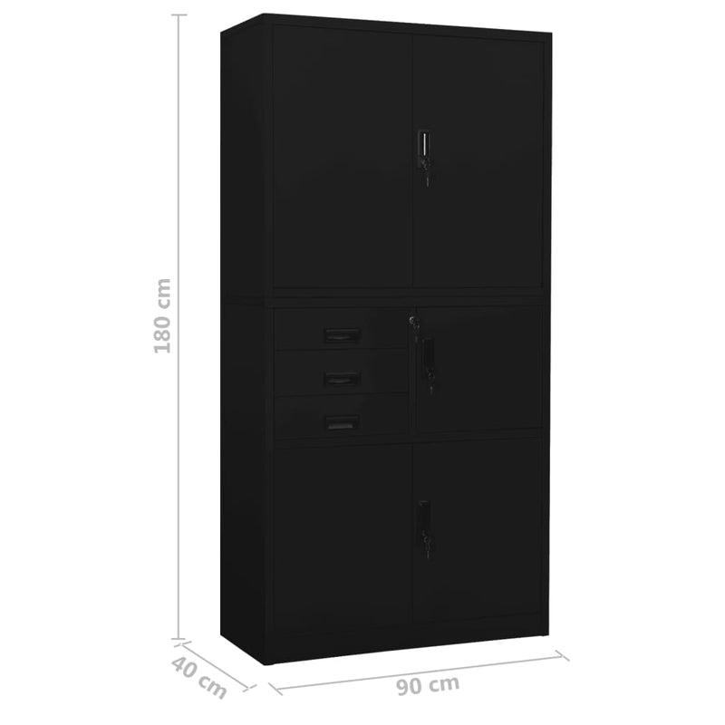 vidaXL fekete acél irodai szekrény 90 x 40 x 180 cm