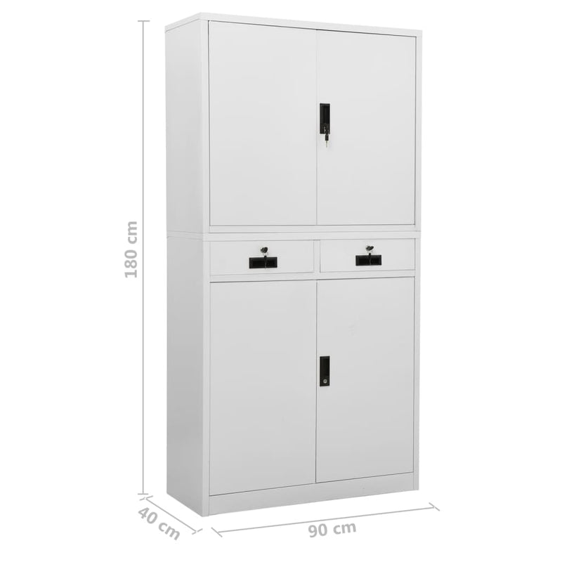 vidaXL világosszürke acél irodai szekrény 90 x 40 x 180 cm