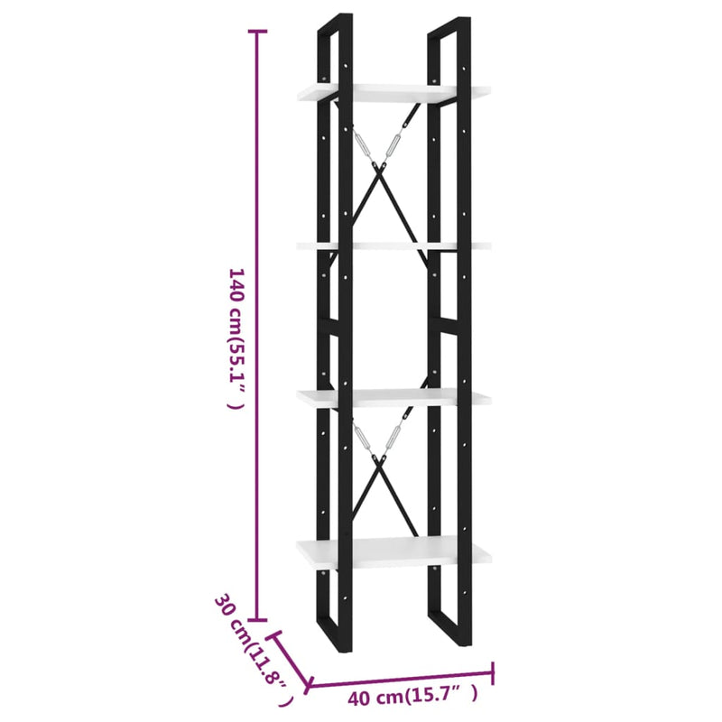 vidaXL 4-szintes fehér szerelt fa könyvszekrény 40 x 30 x 140 cm