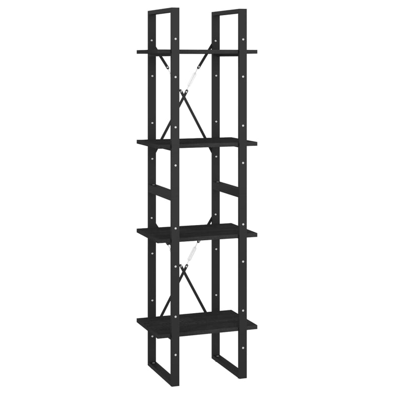 vidaXL négyszintes fekete tömör fenyőfa könyvszekrény 40 x 30 x 140 cm