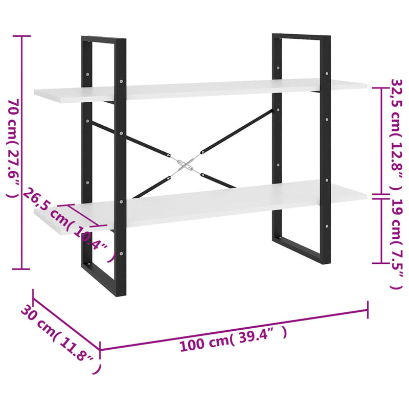 vidaXL kétszintes fehér szerelt fa könyvszekrény 100 x 30 x 70 cm