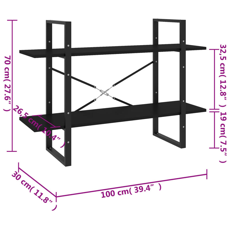 vidaXL kétszintes fekete szerelt fa könyvszekrény 100 x 30 x 70 cm