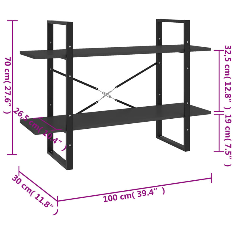 vidaXL kétszintes szürke szerelt fa könyvszekrény 100 x 30 x 70 cm