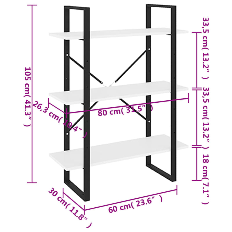 vidaXL fehér forgácslap könyvszekrény 80 x 30 x 105 cm