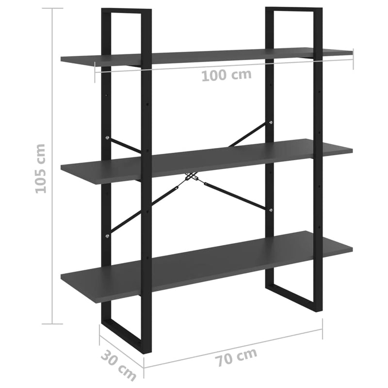 vidaXL szürke forgácslap könyvszekrény 100 x 30 x 105 cm