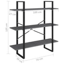 vidaXL háromszintes szürke tömör fenyőfa könyvszekrény 100x30x105 cm
