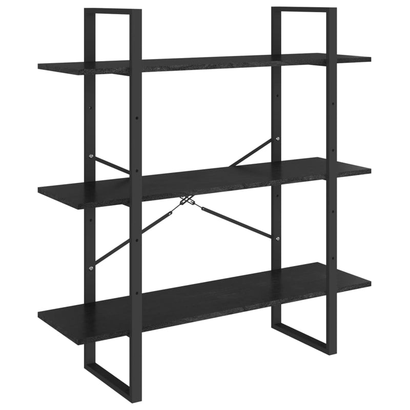 vidaXL háromszintes fekete tömör fenyőfa könyvszekrény 100x30x105 cm