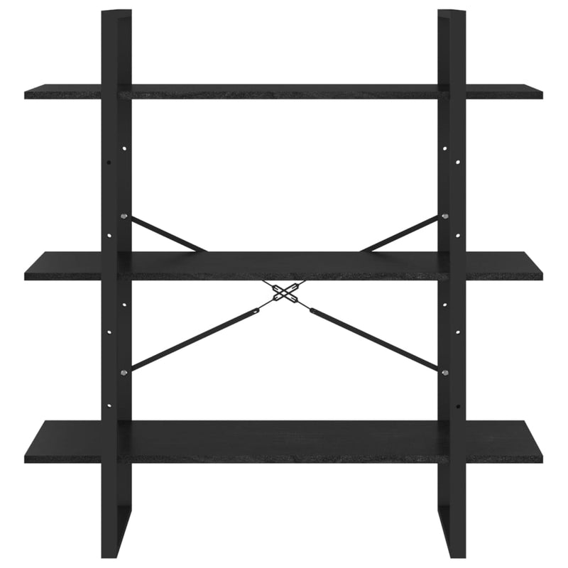 vidaXL háromszintes fekete tömör fenyőfa könyvszekrény 100x30x105 cm