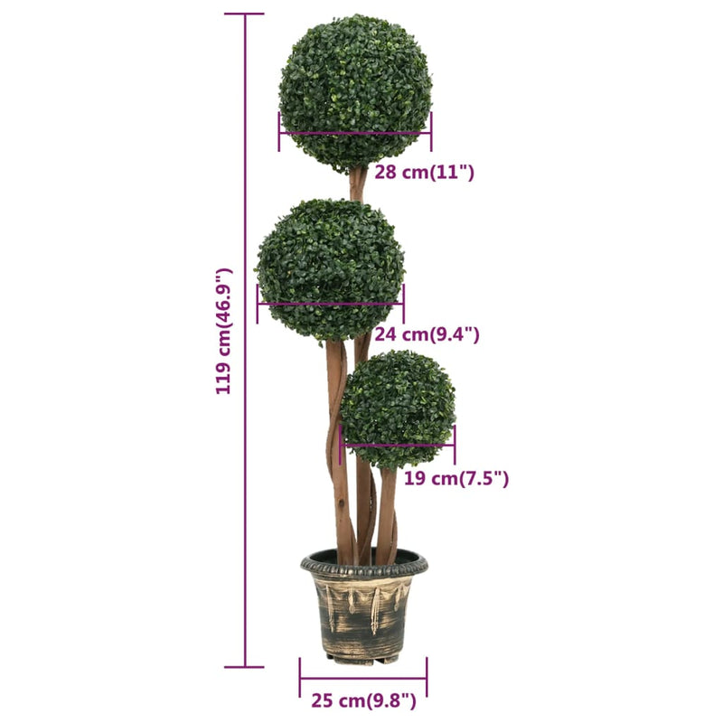 vidaXL zöld gömbalakú cserepes műpuszpáng 119 cm