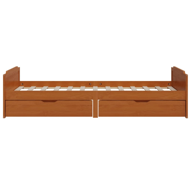 vidaXL mézbarna tömör fenyőfa ágykeret fiókkal 90 x 200 cm