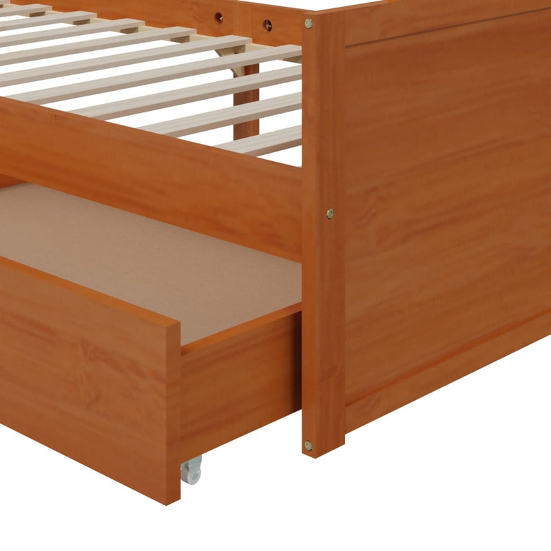 vidaXL mézbarna tömör fenyőfa ágykeret fiókkal 90 x 200 cm