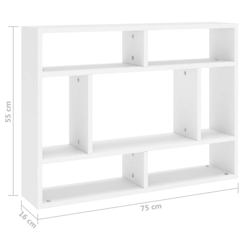 vidaXL fehér szerelt fa fali polc 75 x 16 x 55 cm