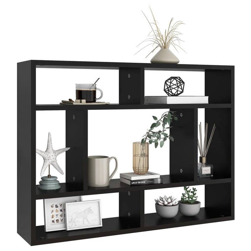 vidaXL fekete szerelt fa fali polc 75 x 16 x 55 cm