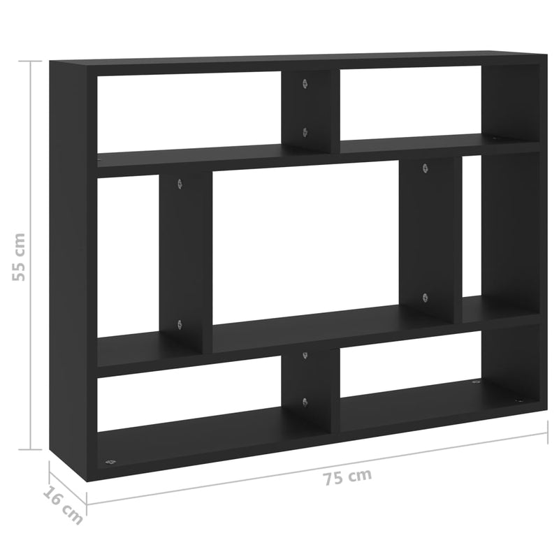 vidaXL fekete szerelt fa fali polc 75 x 16 x 55 cm