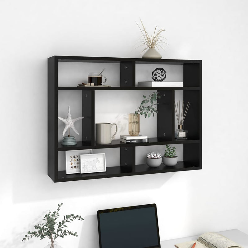 vidaXL fekete szerelt fa fali polc 75 x 16 x 55 cm