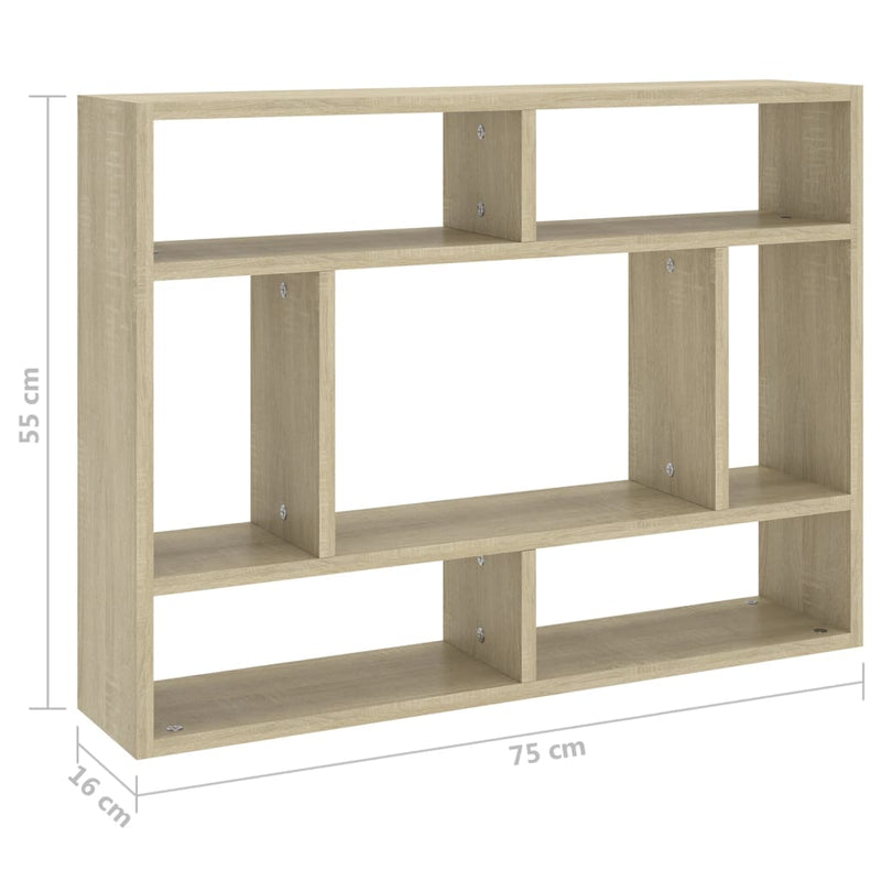 vidaXL sonoma tölgy szerelt fa fali polc 75 x 16 x 55 cm