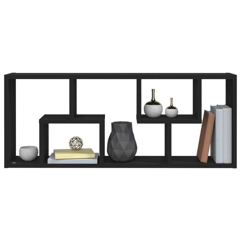 vidaXL fekete szerelt fa fali polc 36 x 16 x 90 cm