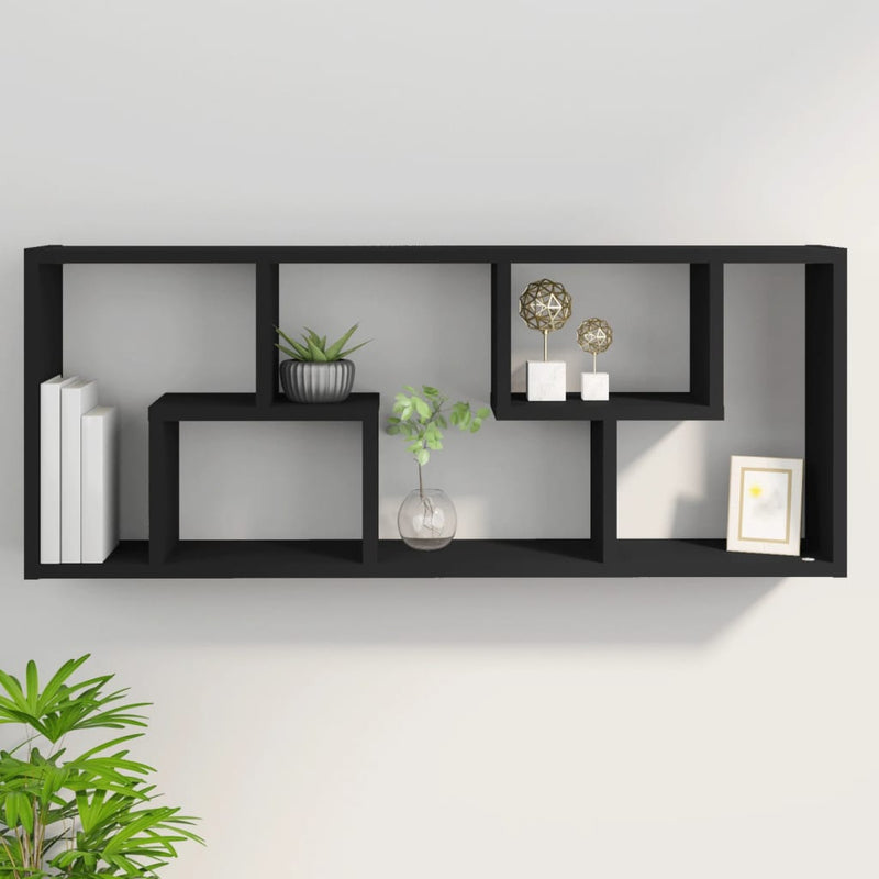 vidaXL fekete szerelt fa fali polc 36 x 16 x 90 cm