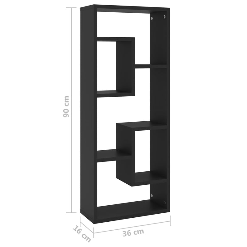 vidaXL fekete szerelt fa fali polc 36 x 16 x 90 cm