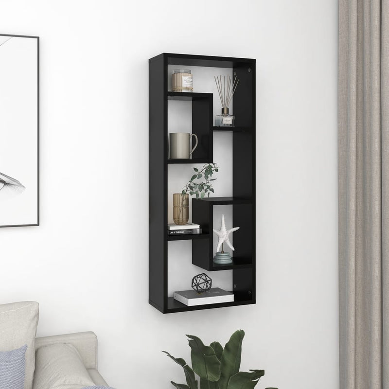 vidaXL fekete szerelt fa fali polc 36 x 16 x 90 cm