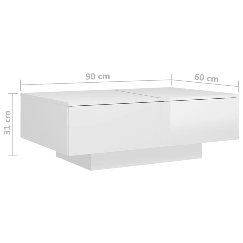 vidaXL magasfényű fehér szerelt fa dohányzóasztal 90 x 60 x 31 cm