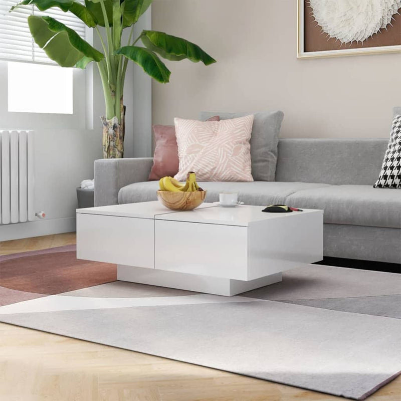 vidaXL magasfényű fehér szerelt fa dohányzóasztal 90 x 60 x 31 cm