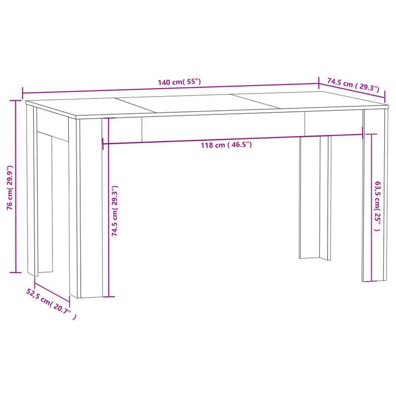 vidaXL betonszürke szerelt fa étkezőasztal 140 x 74,5 x 76 cm