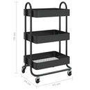 vidaXL fekete acél 3 szintes kocsi 43 x 34 x 79 cm