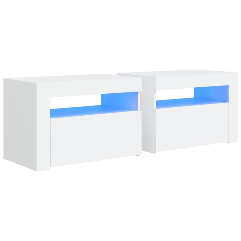 vidaXL 2 db fehér éjjeliszekrény LED-del 60 x 35 x 40 cm