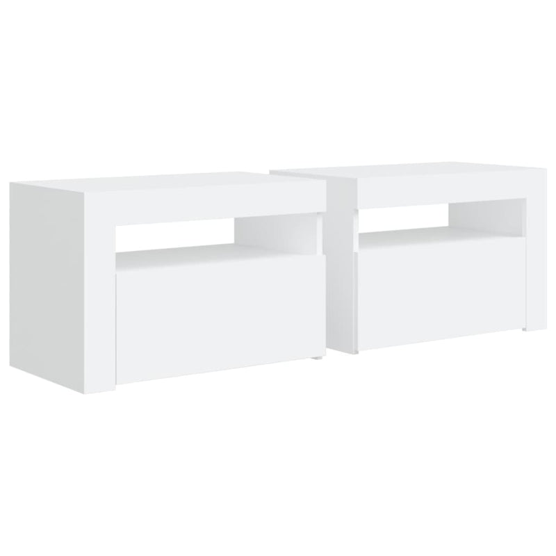 vidaXL 2 db fehér éjjeliszekrény LED-del 60 x 35 x 40 cm