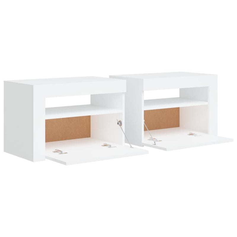 vidaXL 2 db fehér éjjeliszekrény LED-del 60 x 35 x 40 cm