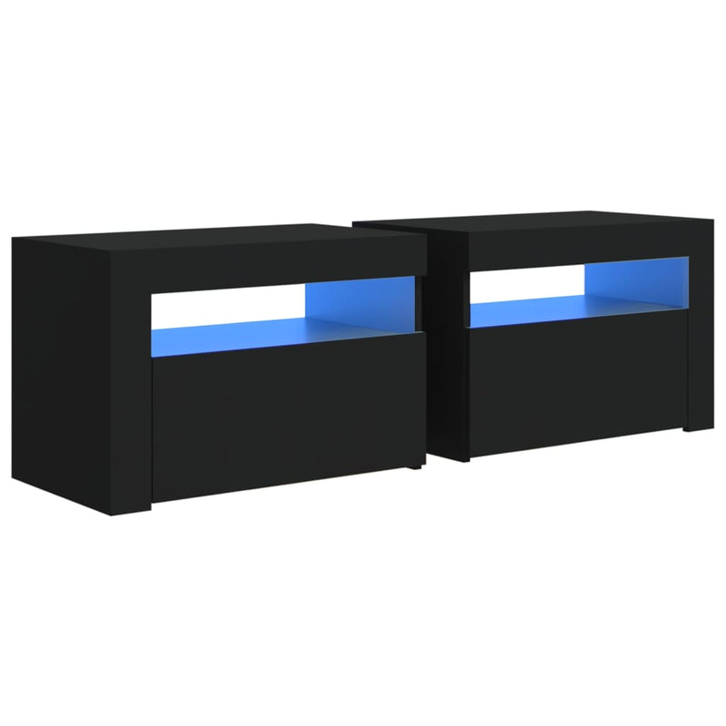 vidaXL 2 db fekete éjjeliszekrény LED-del 60 x 35 x 40 cm