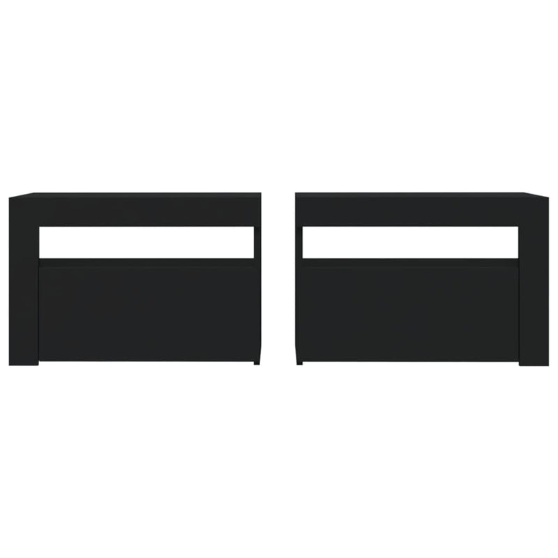vidaXL 2 db fekete éjjeliszekrény LED-del 60 x 35 x 40 cm