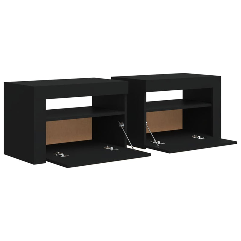 vidaXL 2 db fekete éjjeliszekrény LED-del 60 x 35 x 40 cm