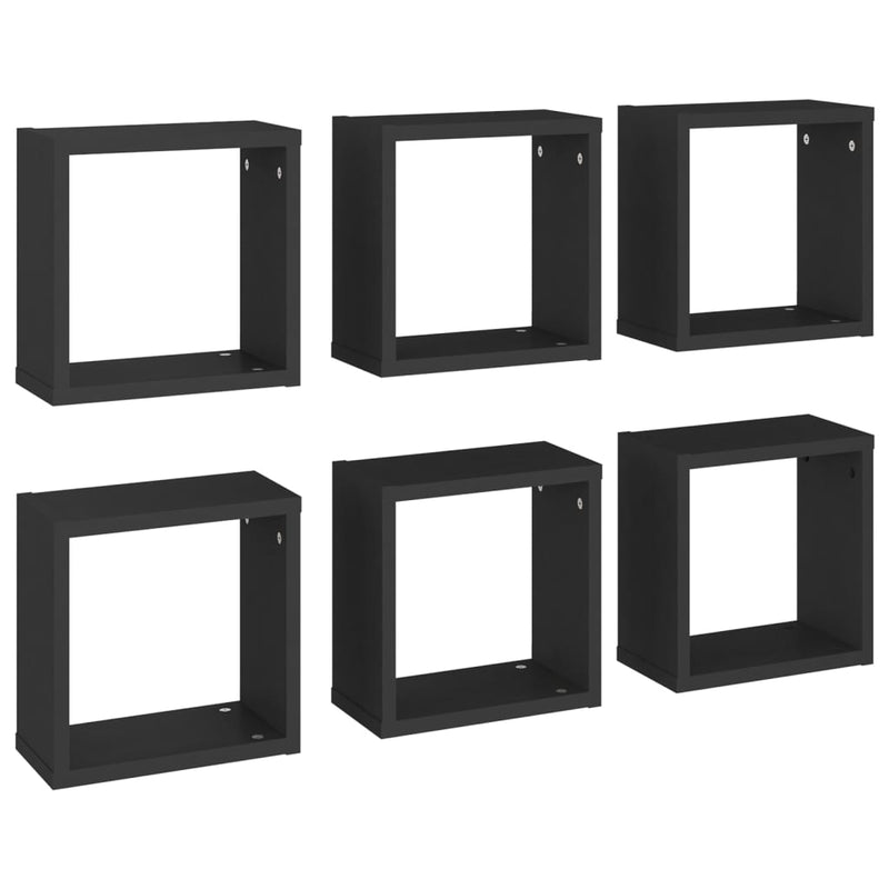 vidaXL 6 db fekete fali kockapolc 30 x 15 x 30 cm