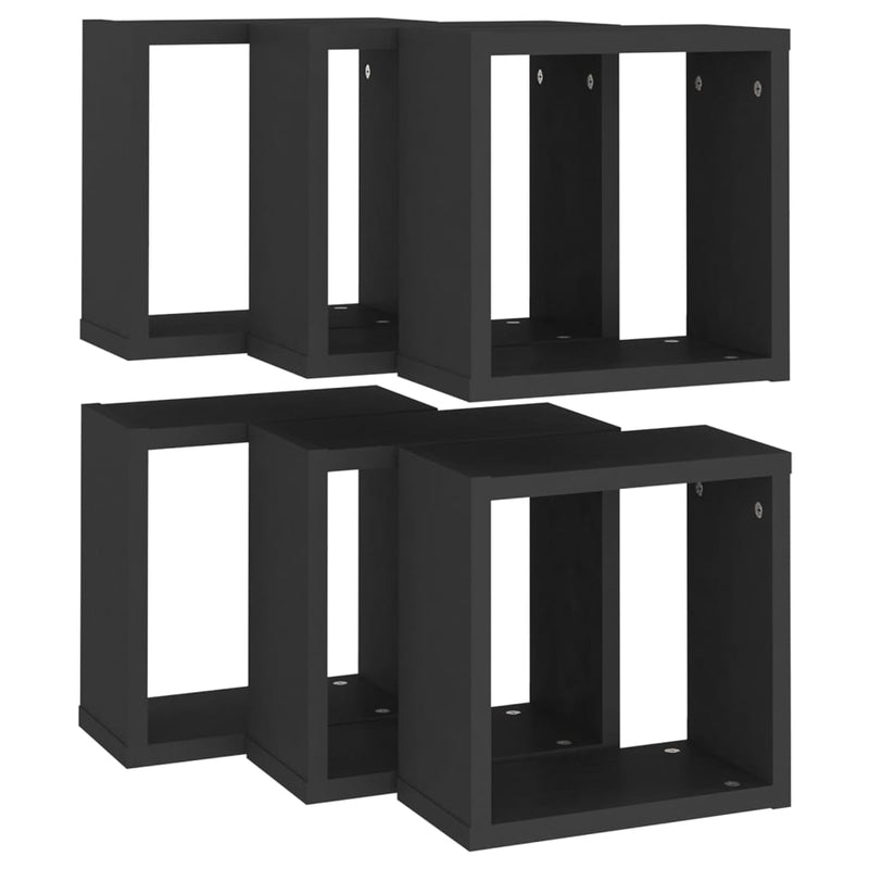 vidaXL 6 db fekete fali kockapolc 30 x 15 x 30 cm
