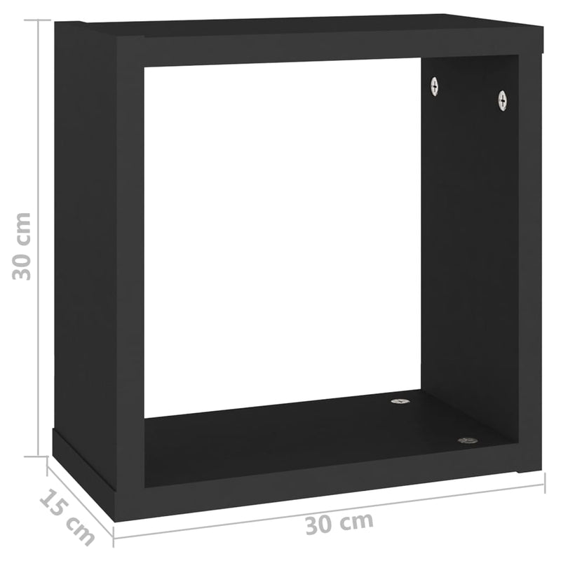 vidaXL 6 db fekete fali kockapolc 30 x 15 x 30 cm