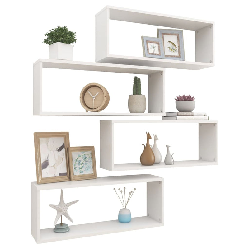 vidaXL 4 db fehér szerelt fa négyszögű fali polc 60 x 15 x 23 cm