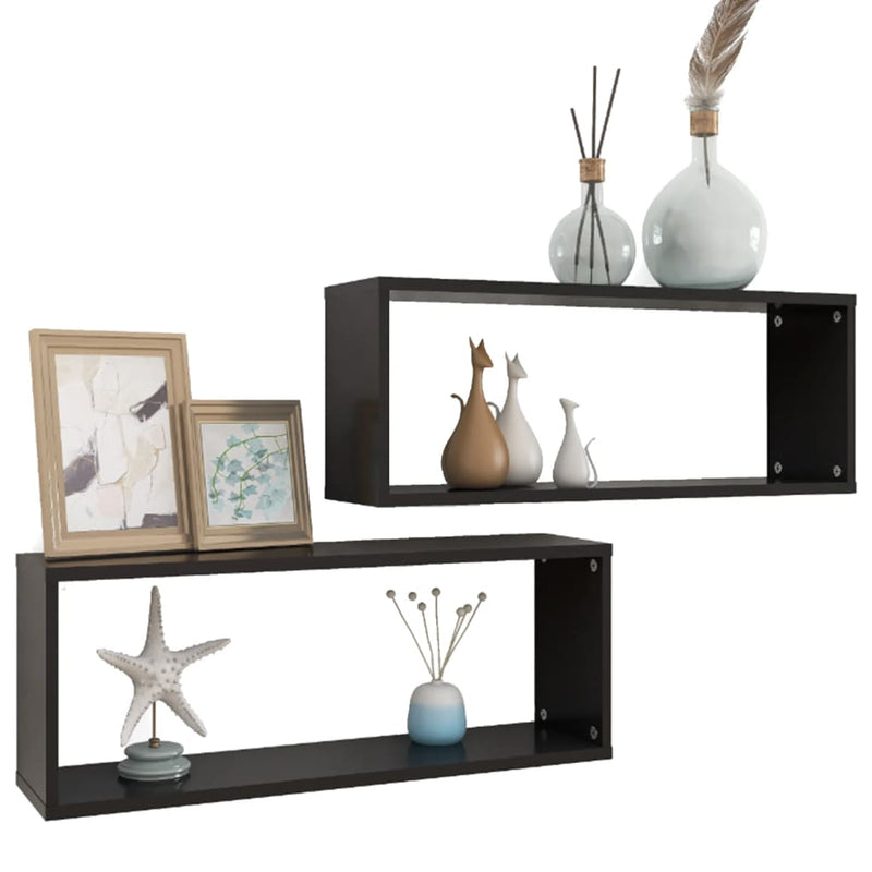 vidaXL 2 db fekete szerelt fa négyszögű fali polc 60 x 15 x 23 cm