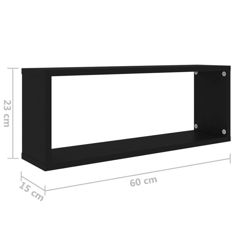 vidaXL 2 db fekete szerelt fa négyszögű fali polc 60 x 15 x 23 cm