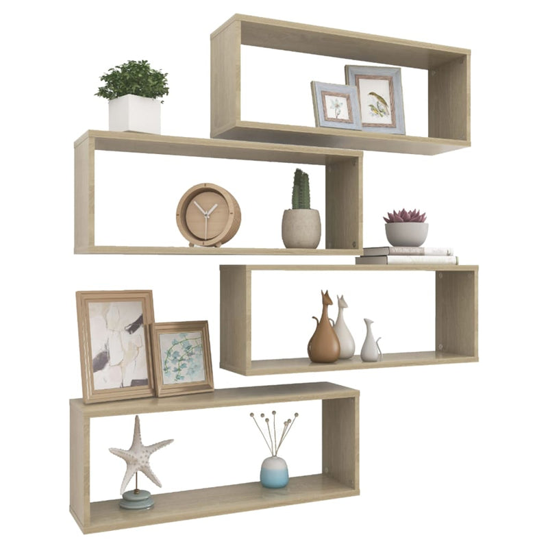 vidaXL 4 db sonoma tölgy szerelt fa négyszögű fali polc 60x15x23cm