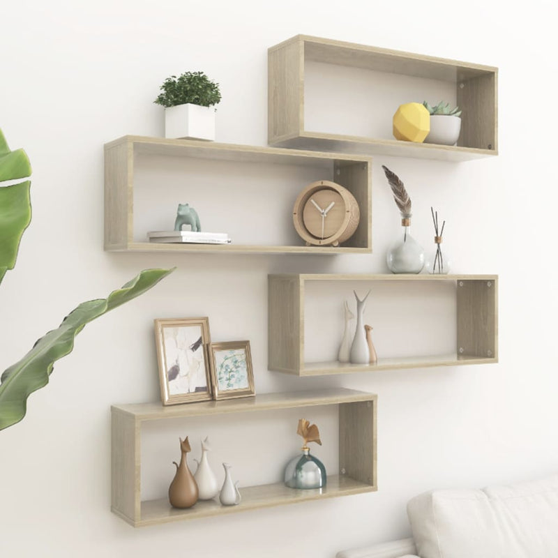 vidaXL 4 db sonoma tölgy szerelt fa négyszögű fali polc 60x15x23cm