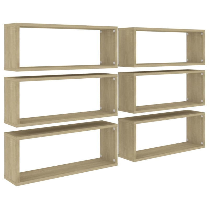 vidaXL 6 db sonoma tölgy szerelt fa négyszögű fali polc 60x15x23cm