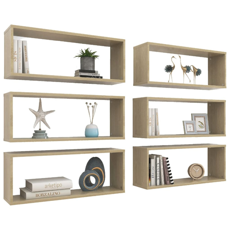 vidaXL 6 db sonoma tölgy szerelt fa négyszögű fali polc 60x15x23cm